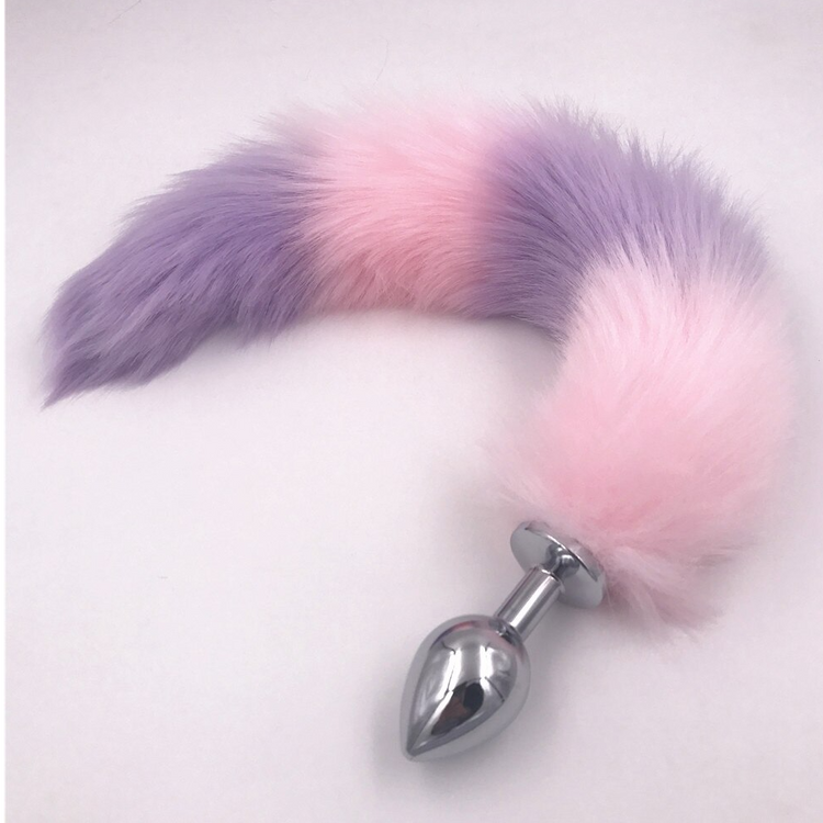 פלאג אנאלי מתכת עם זנב פרוותי סגול ורוד