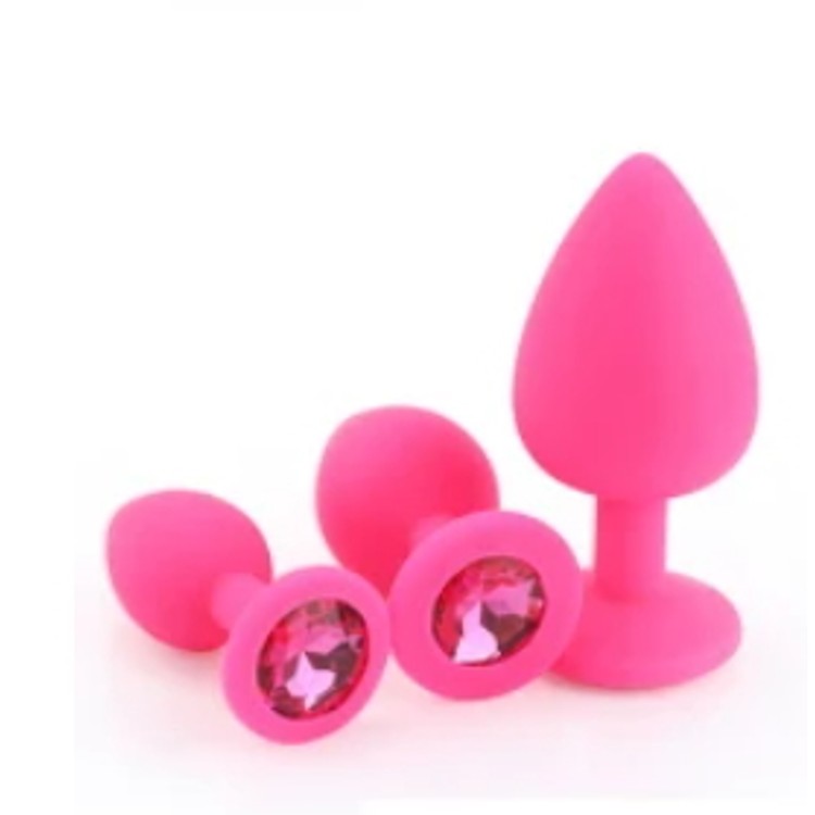 פלאג סיליקון קטן בצבע ורוד עם אבן קישוט