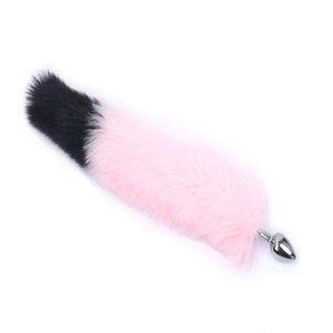 Medium Pink-Black Tail Metal Butt Plug