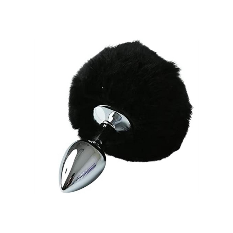 פלאג אנאלי XS מתכת עם זנב עגול שחור 1.8 ס"מ