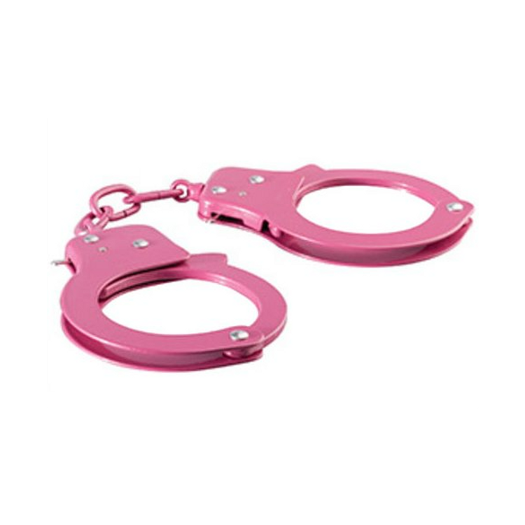 אזיקי מתכת בסגנון משטרה עם כפתור ביטחון - בצבע ורוד NMC