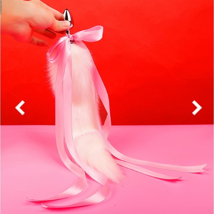 פלאג זנב אנאלי מתכת עם וסרט ורוד לבן S