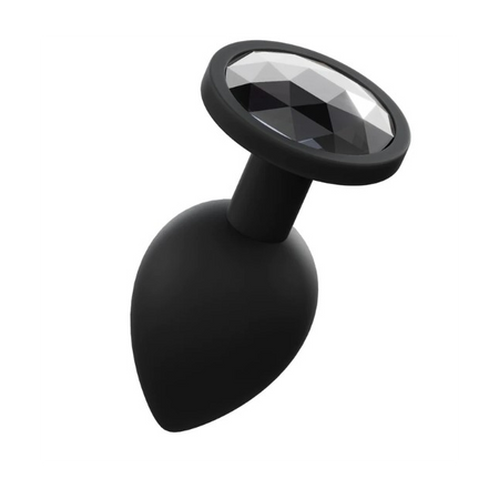 Black Silicone Anal Plug with Stone - Large