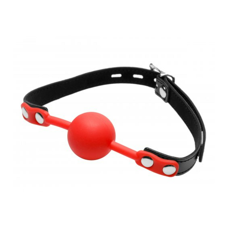 מחסום לפה עם כדור גאג מלא מסיליקון אדום ורצועת עור שחורה קוטר 4 ס"מ