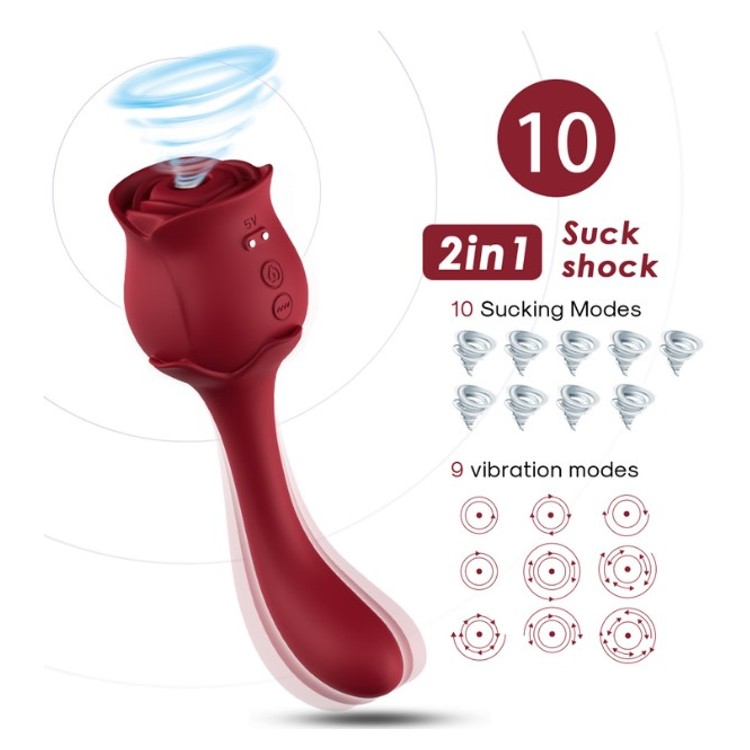 Rose Vibrator שואב יונק פרח דו-צדדי