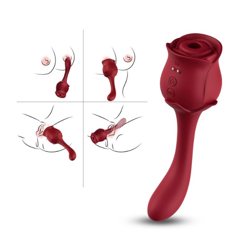 Rose Vibrator שואב יונק פרח דו-צדדי