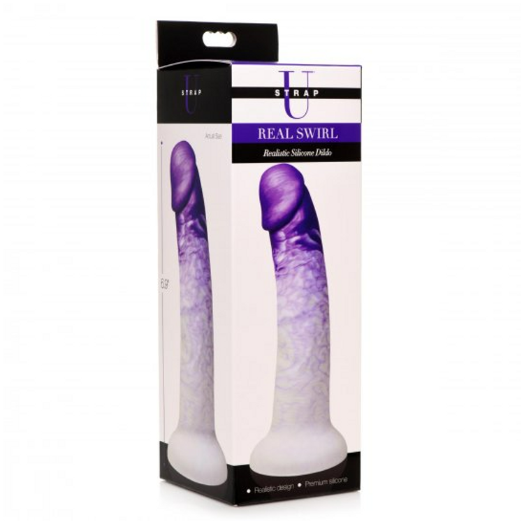 Swirl דילדו ריאליסטי סגול לבן גמיש 15 ס"מ נצמד למשטחים עם ורידים Strap U