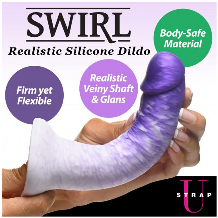 Swirl דילדו ריאליסטי סגול לבן גמיש 15 ס"מ נצמד למשטחים עם ורידים Strap U