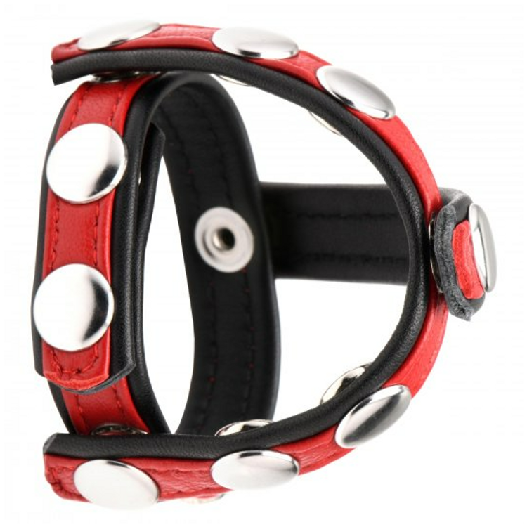 Cock Harness הארנס לאיבר המין הגברי ולאשכים עשוי עור בצבע שחור ואדום