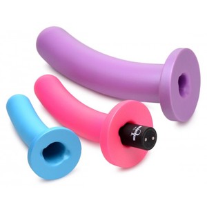 Strap U Triple Peg Colored Vibrating Dildo Set