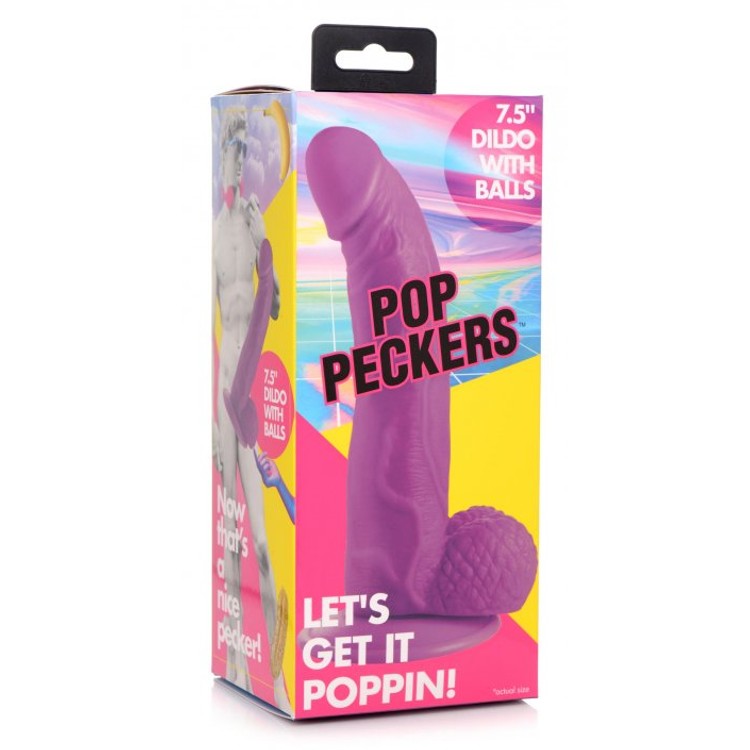 Pop Peckers דילדו סגול מעוקל 7.5 אינצ