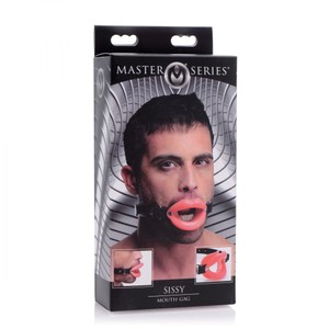 Sissy גאג שפתיים פעורות גמישות עם רצועה דמויית עור Master Series