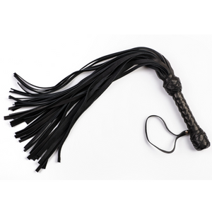 Handmade Black Leather Flogger with Braided Handle
