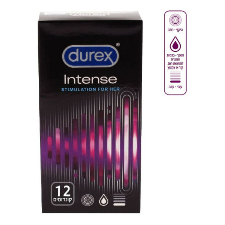 12 קונדומים עם חומר סיכה שמוסיפה גירוי ושינוי טמפרטורה Durex Intense
