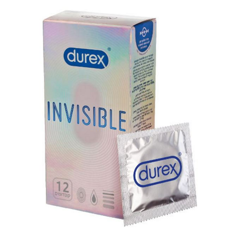 12 קונדומים דקים במיוחד עם סיכוך סיליקון Durex INVISIBLE