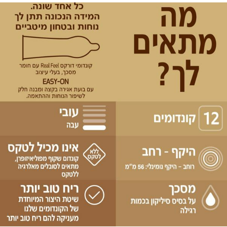 12 קונדומים ללא לטקס לתחושת מגע טבעית Durex Real Feel