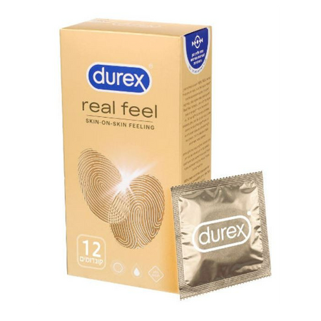 12 קונדומים ללא לטקס לתחושת מגע טבעית Durex Real Feel