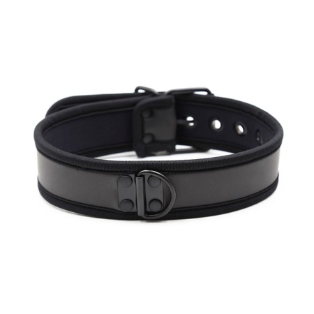 Vegan Matte Black Neoprene Collar with Leash
