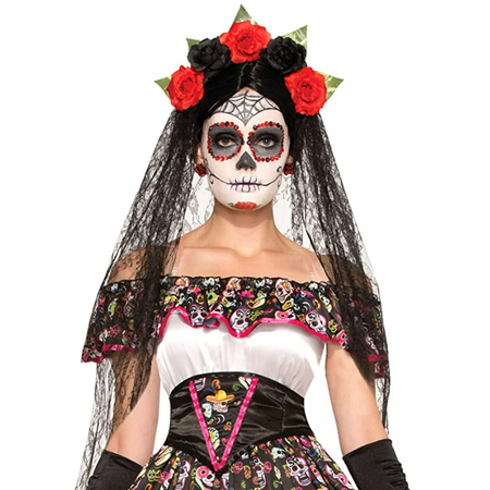 Day of the Dead Bride Veil with Roses