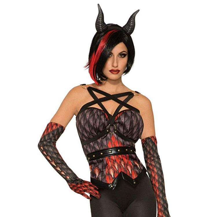 Demon Corset טופ דמוי-מחוך שטני עם רצועות פנטגרם