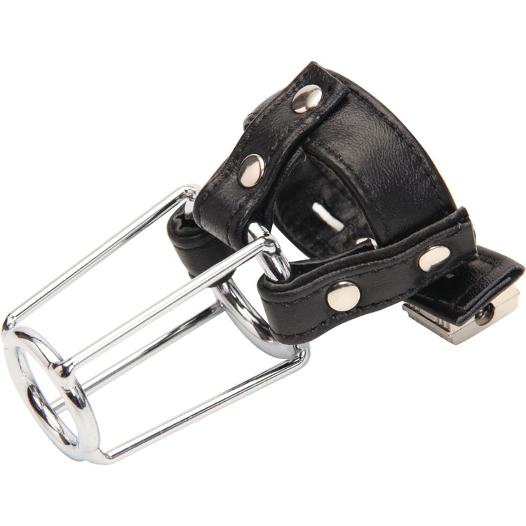 חגורת צניעות ממתכת ועור לגבר למשחקי שליטה