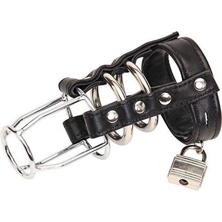 Metal and Faux Leather Male Chastity Cage
