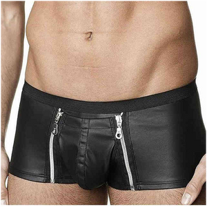 Men Black Fetish Boxers with Front and Back Zipper