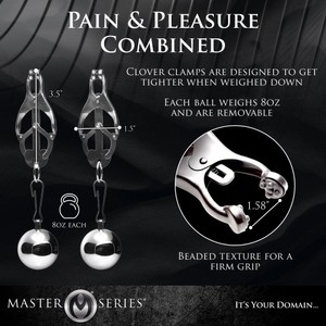 Master Series Deviant Monarch Weighted Nipple Clamps with Weights