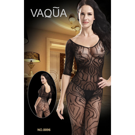 Vaqua Lingerie Crotchless Sexy Print Bodysuit with Sleeves