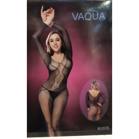 Vaqua Lingerie Black Sheet Crotchless Bodysuit with Sleeves
