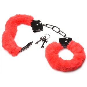 Cuffed in Fur Red Fluffy Handcuffs