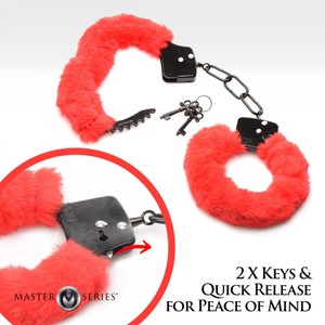 Cuffed in Fur Red Fluffy Handcuffs
