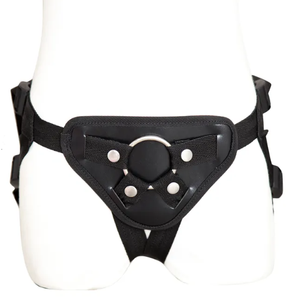 Naughty Toys Faux Leather Black Strapon Harness with Metal Ring