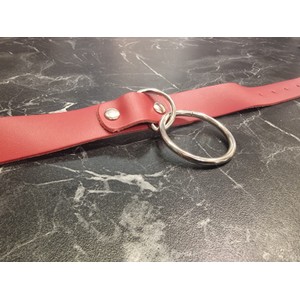 Red Leather Submissive Collar with Leash Ring