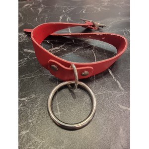 Red Leather Submissive Collar with Leash Ring