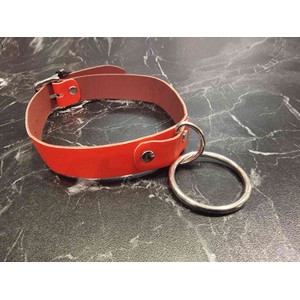 Red Vegan Leather Choker with O Ring