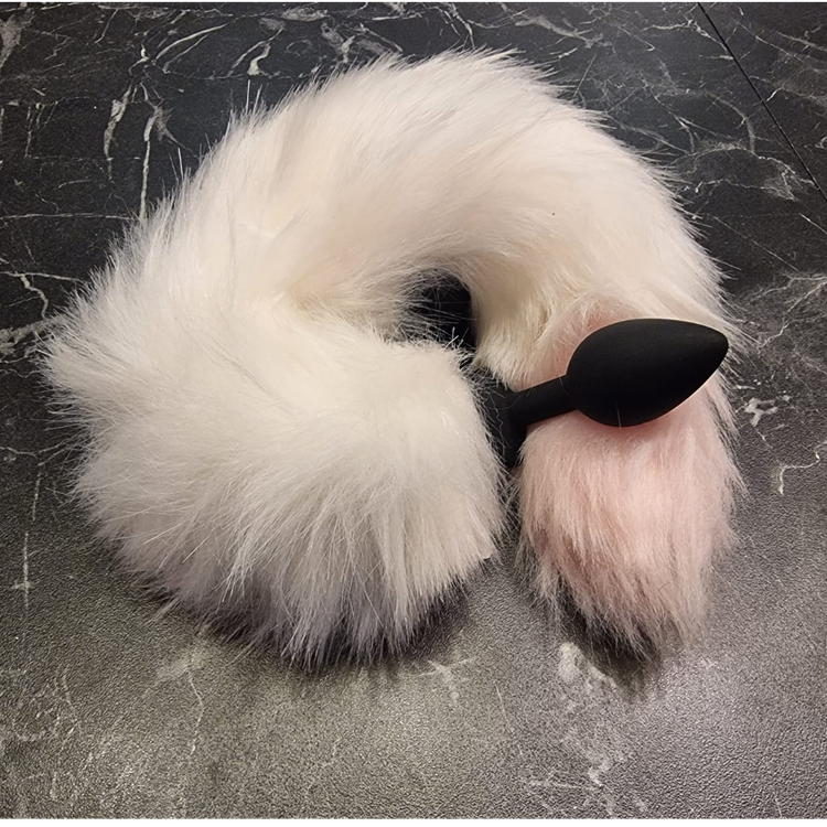 פלאג זנב חתול לבן עם קצה ורוד קטן מסיליקון שחור