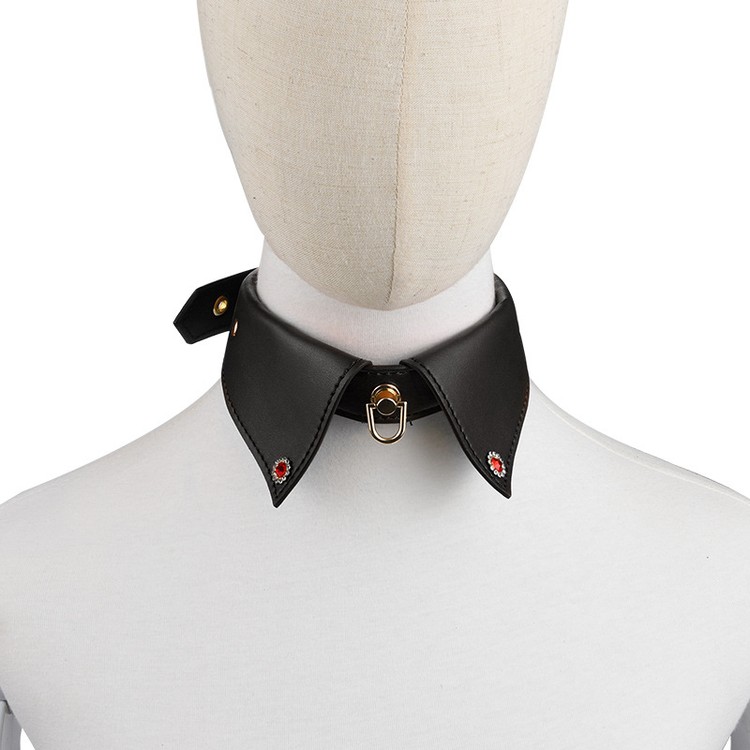 קולר צווארון דמוי עור בצבע שחור