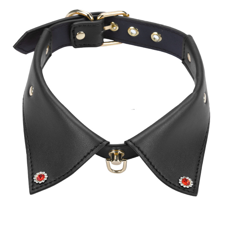 קולר צווארון דמוי עור בצבע שחור