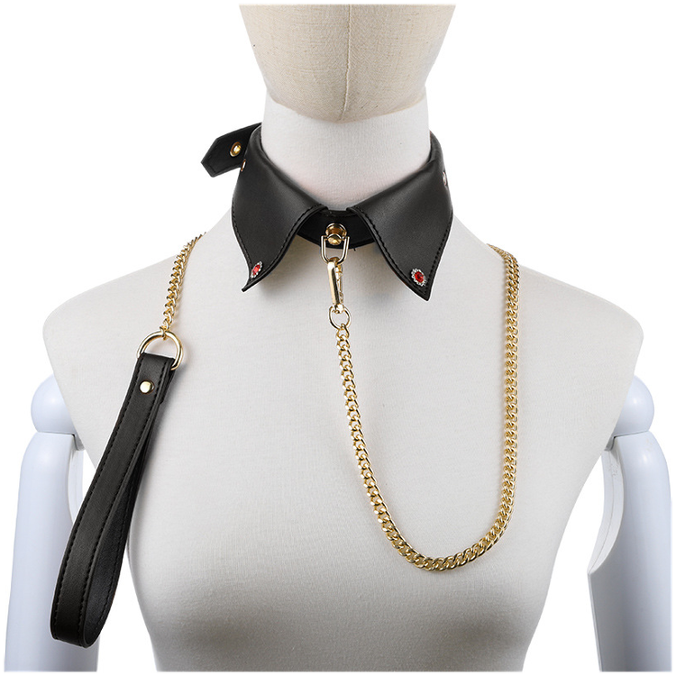 קולר צווארון דמוי עור בצבע שחור