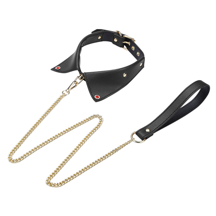 קולר צווארון דמוי עור בצבע שחור