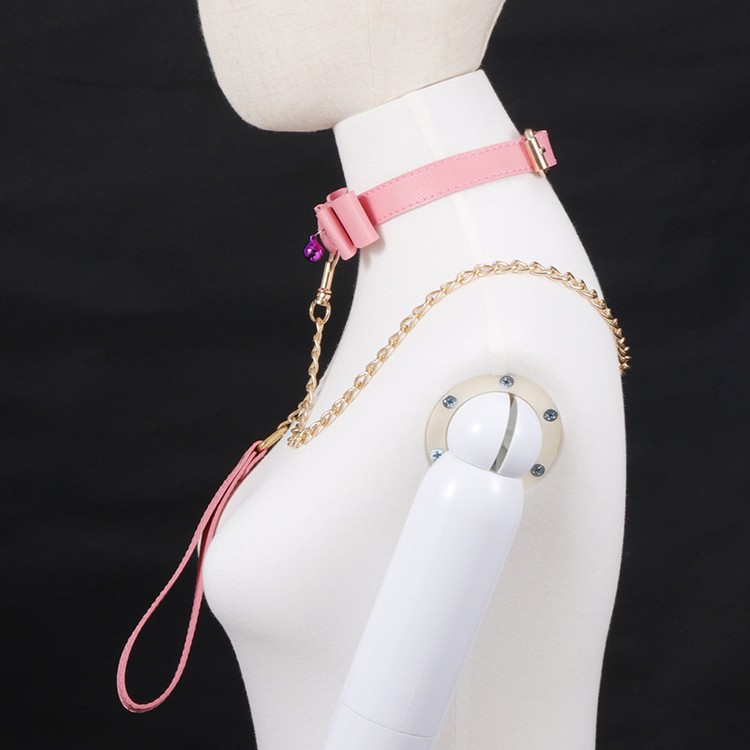 קולר פפיון ורוד דמוי עור