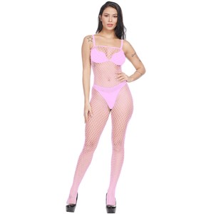 Gizel Pink Crotchless Fishnet Bodystocking