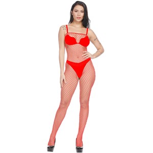 Gizel Red Crotchless Fishnet Body Suit