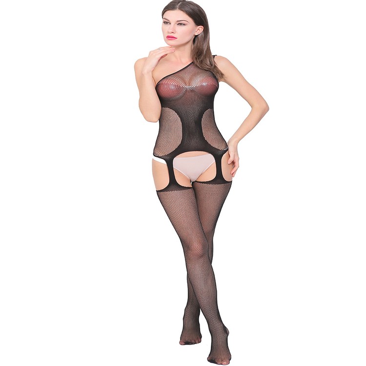 Grazulia בגד גוף גרביון שחור עם כתף אחת