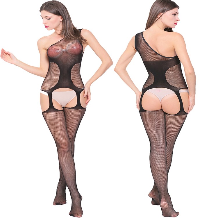 Grazulia בגד גוף גרביון שחור עם כתף אחת