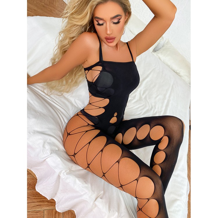 Lozerini גרביון רשת בסגנון קרעים - שחור