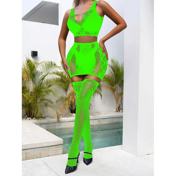 Mualendo סט הלבשה סקסי מרשת - ירוק