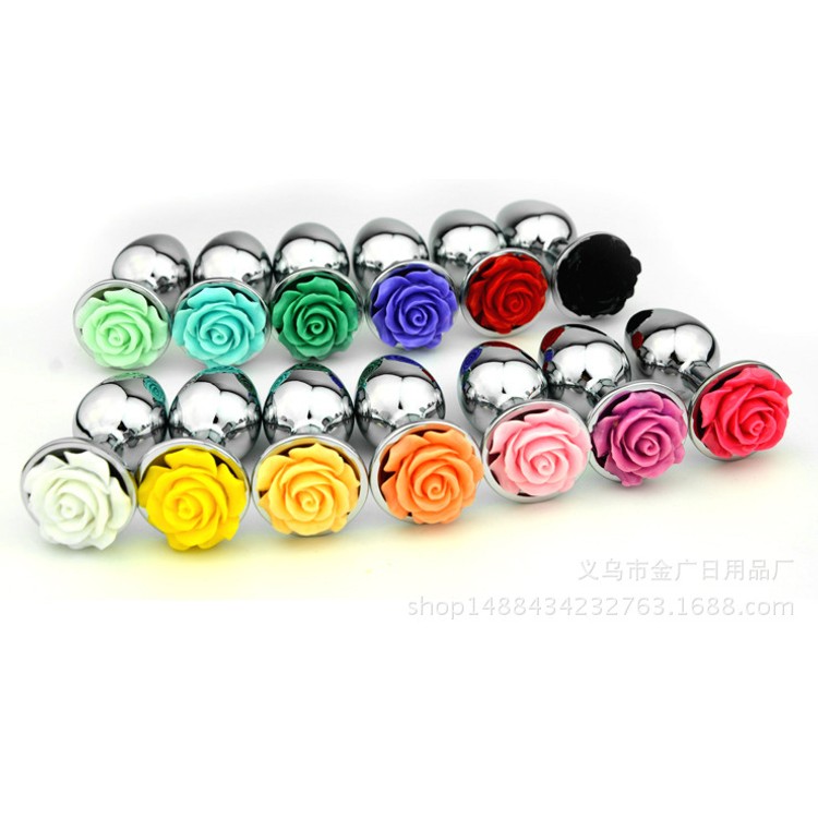 פלאג אנאלי מתכת קטן בעיטור ורד ורוד עדין