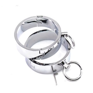 Metal handcuffs with closing hook and tying ring - large